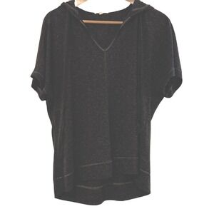 Pleione Short Sleeve V Neck Hoodie Top Gray Comfy Casual Womens Medium